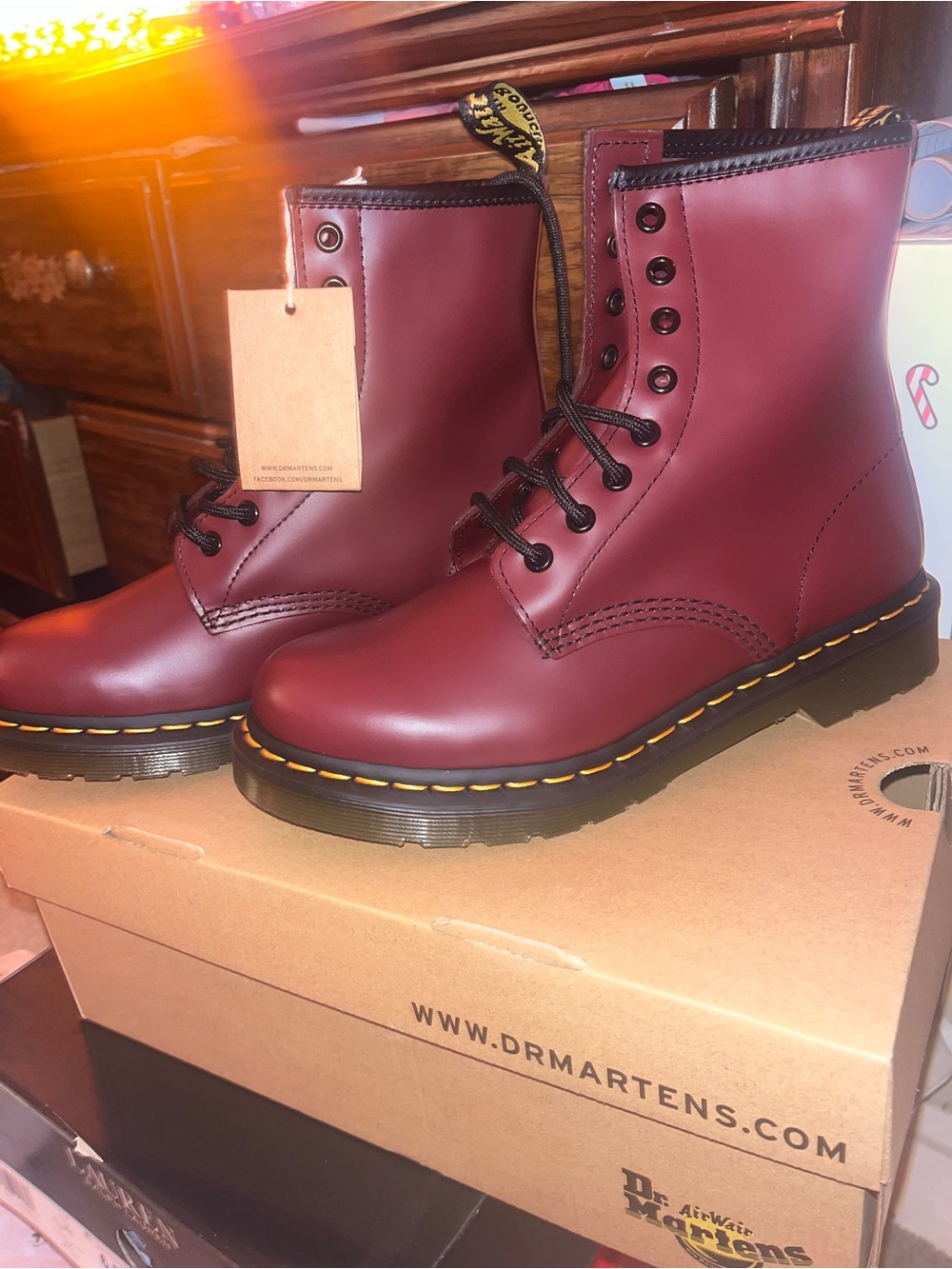 dr. Martens 1460 smooth leather lace up boots cherry red